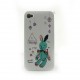 Coque blanche lapin bleu pour Iphone 4 + film protection ecran