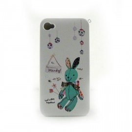 Coque blanche lapin bleu pour Iphone 4 + film protection ecran