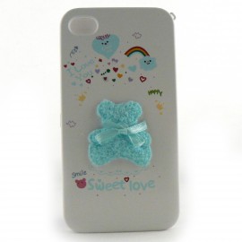 Coque integrale ourson bleu pour Iphone 4 + film protection ecran