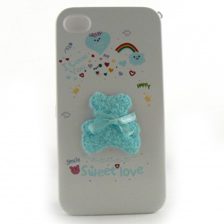 Coque integrale ourson bleu pour Iphone 4 + film protection ecran