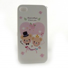 Coque integrale 2 oursons coeur rose pour Iphone 4 + film protection ecran