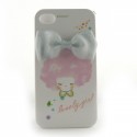 Coque integrale petite fille et noeud papillon gris pour Iphone 4 + film protection ecran