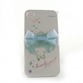 Coque integrale petite fille et noeud papillon bleu pour Iphone 4 + film protection ecran