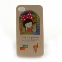 Coque integrale petite fille fenetre et noeud rouge pour Iphone 4 + film protection ecran