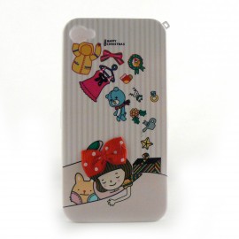 Coque integrale rayee rose et reve Noel fille pour Iphone 4 + film protection ecran