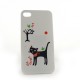 Coque blanche chat noir pour Iphone 4 + film protection ecran