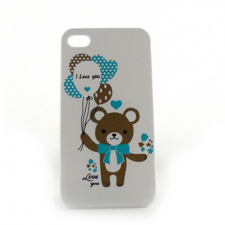 Coque blanche ourson pour Iphone 4 + film protection ecran