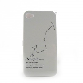 Coque integrale blanche signe zodiaque scorpion avec des strass diamants  pour Iphone 4 + film protection ecran