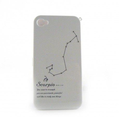 Coque integrale blanche signe zodiaque scorpion avec des strass diamants  pour Iphone 4 + film protection ecran