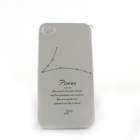 Coque integrale blanche signe zodiaque Poisson avec des strass diamants  pour Iphone 4 + film protection ecran