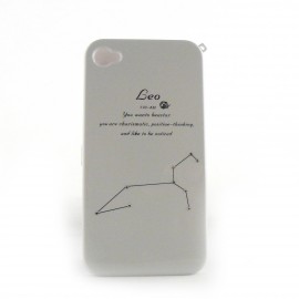 Coque integrale blanche signe zodiaque Lion avec des strass diamants  pour Iphone 4 + film protection ecran