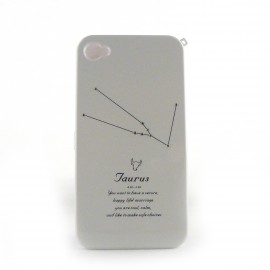 Coque integrale blanche signe zodiaque Taureau avec des strass diamants  pour Iphone 4 + film protection ecran