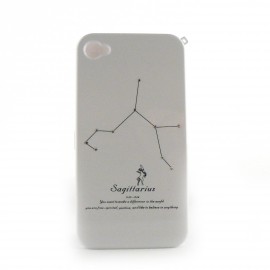 Coque integrale blanche signe zodiaque Sagittaire avec des strass diamants  pour Iphone 4 + film protection ecran