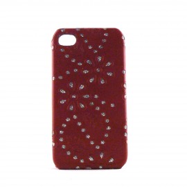 Coque simili cuir pour Iphone 4 fleurs et feuilles strass + film protection ecran