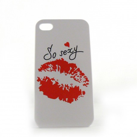 Coque blanche Bouche rouge "So Sexy" pour Iphone 4 + film protection ecran