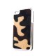 Coque effet peau de vache avec poils et contour simili cuir metal argent pour Iphone 4 + film protection ecran