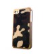 Coque effet peau de vache avec poils et contour simili cuir metal bronze pour Iphone 4 + film protection ecran