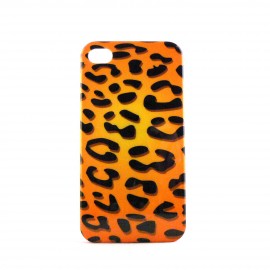 Coque brillante tache de leopard sur fond orange pour Iphone 4 + film protection ecran