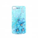Coque brillante fleurs bleues avec strass diamants incrustes pour Iphone 4 + film protection ecran