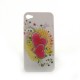 Coque brillante coeurs roses avec strass bleus et jaunes incrustes pour Iphone 4 + film protection ecran