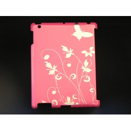 Coque Etui fleurs papillons argents Ipad 2 + film protection ecran offert