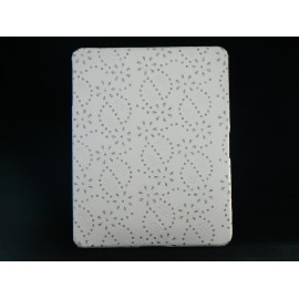 Coque simili cuir blanc et fleurs incrustees strass diamants Ipad 1 + film protection ecran offert