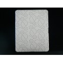 Coque simili cuir blanc et fleurs incrustees strass diamants Ipad 1 + film protection ecran offert