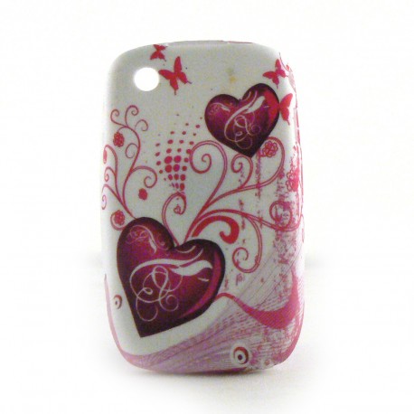 Coque silicone blanche avec des coeurs roses Blackberry 8520 curve+ film protection ecran offert