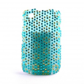 Coque strass bleues et jaunes Blackberry 8520 curve+ film protection ecran offert