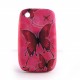 Coque silicone rose papillons rouges Blackberry 8520 curve+ film protection ecran offert
