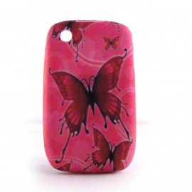 Coque silicone rose papillons rouges Blackberry 8520 curve+ film protection ecran offert