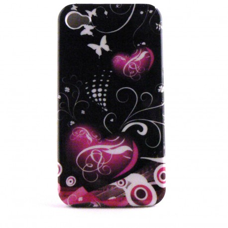 Coque integrale coeurs roses Iphone 4 + film protection ecran