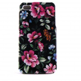 Coque integrale noire avec des petites fleurs roses pour Iphone 4 + film protection ecran