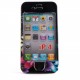 Coque integrale noire avec fleurs roses et violettes pour Iphone 4 + film protection ecran