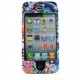 Coque integrale bleue fleurs multicolores Iphone 4 + film protection ecran