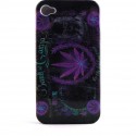 Coque integrale noire avec fleurs violettes pour Iphone 4 + film protection ecran