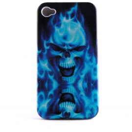 Coque integrale tete de mort bleue  pour Iphone 4 + film protection ecran