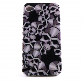 Coque integrale noire tete de mort blanche pour Iphone 4 + film protection ecran