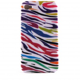 Coque integrale blanche zebree multicolore pour Iphone 4 + film protection ecran