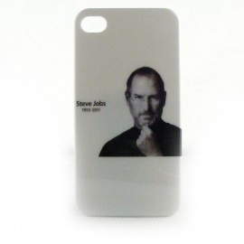 Coque blanche et brillante avec la photo de Steve Jobs pour Iphone 4 + film protection ecran