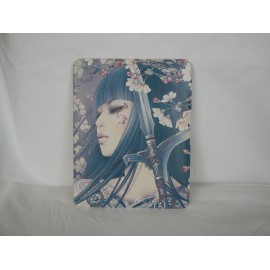 Coque Etui simili cuir motif "manga" jeune fille couteau pour Ipad 1 + film protection ecran offert