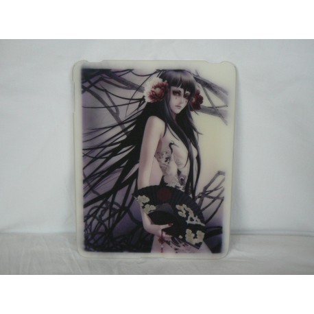 Coque Etui brillante motif "manga" jeune fille pivoine pour Ipad 1 + film protection ecran offert