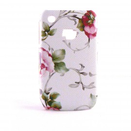 Coque mate motif fleur rose fond blanc Blackberry 8520 Curve + film protection ecran offert