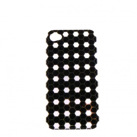 Coque brillante motif nids d'abeille argent + couleurs pour Iphone 4 + film protection ecran