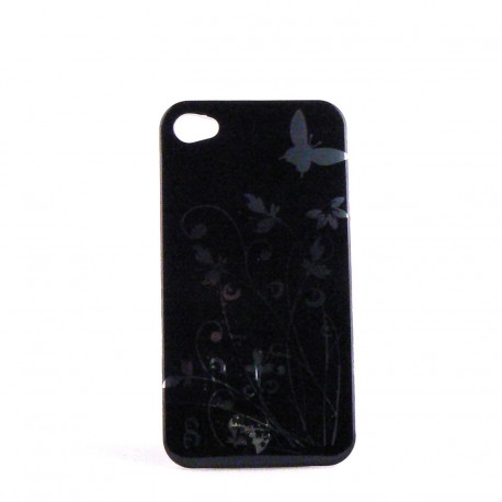 Coque brillante motif papillon argent + couleurs pour Iphone 4 + film protection ecran