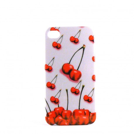 Coque brillante rigide motif cerises pour Iphone 4 + film protection ecran