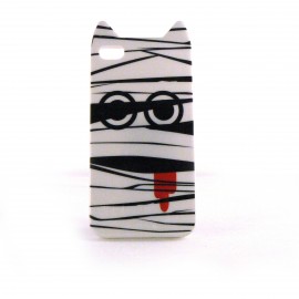 Coque brillante rigide motif hibou avec lunette pour Iphone 4 + film protection ecran