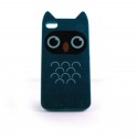 Coque brillante rigide bleue motif hibou pour Iphone 4 + film protection ecran