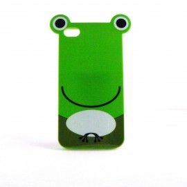 Coque brillante rigide verte motif grenouille pour Iphone 4 + film protection ecran