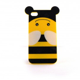 Coque brillante rigide noire  et jaune motif koala pour Iphone 4 + film protection ecran